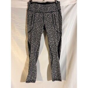 Lululemon Leggings Woman's 8 Floral Black & White w/ Mesh Cutout pants